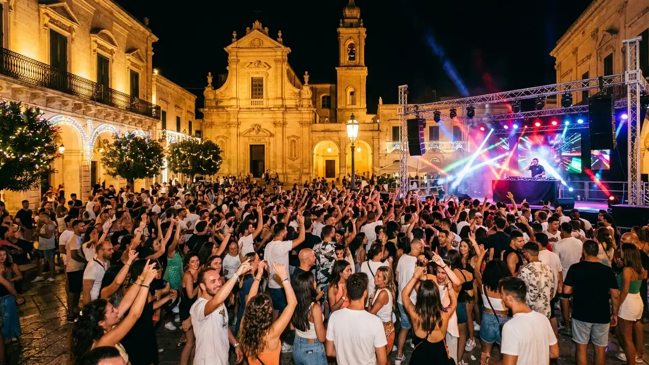 Pubblico in piazza balla con Disco Piazza Live format musicale - UDE Eventi